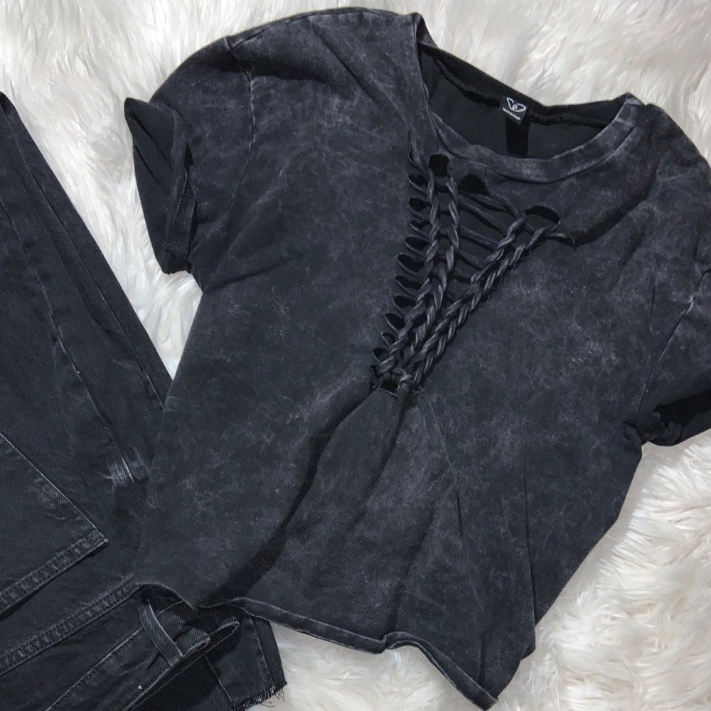 Black slightly cropped cutout top